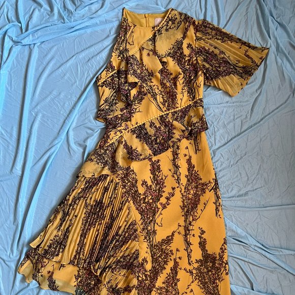 Floral / Wildflower One Shoulder Yellow and Pink Asymmetrical Dress -  XS - Picture 3 of 9